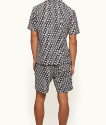 Howell Relaxed Fit Capri Collar Geometric Jacquard Towelling Shirt | Night Iris
