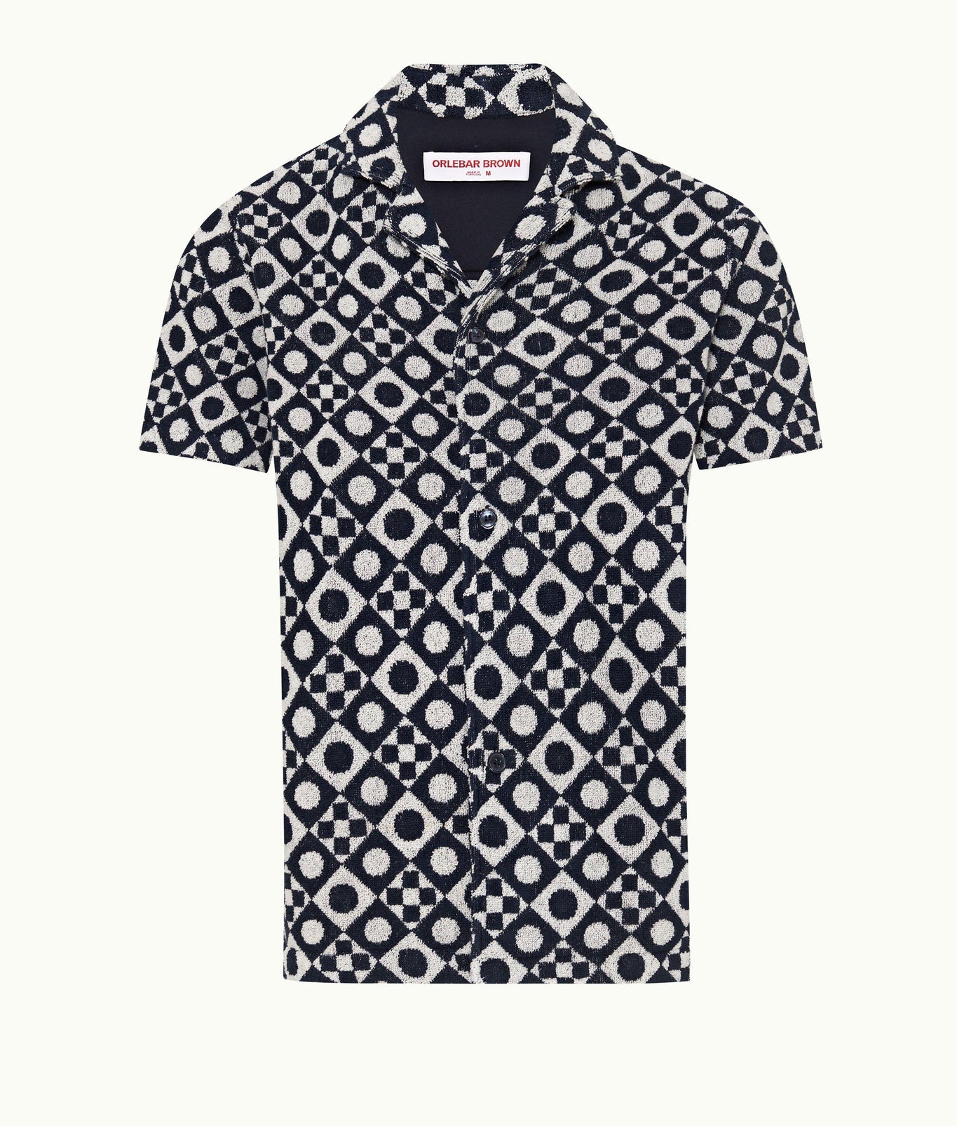 Howell Towelling Domi Jacquard Capri Collar Cotton Towelling Shirt | Night Iris/White Sand