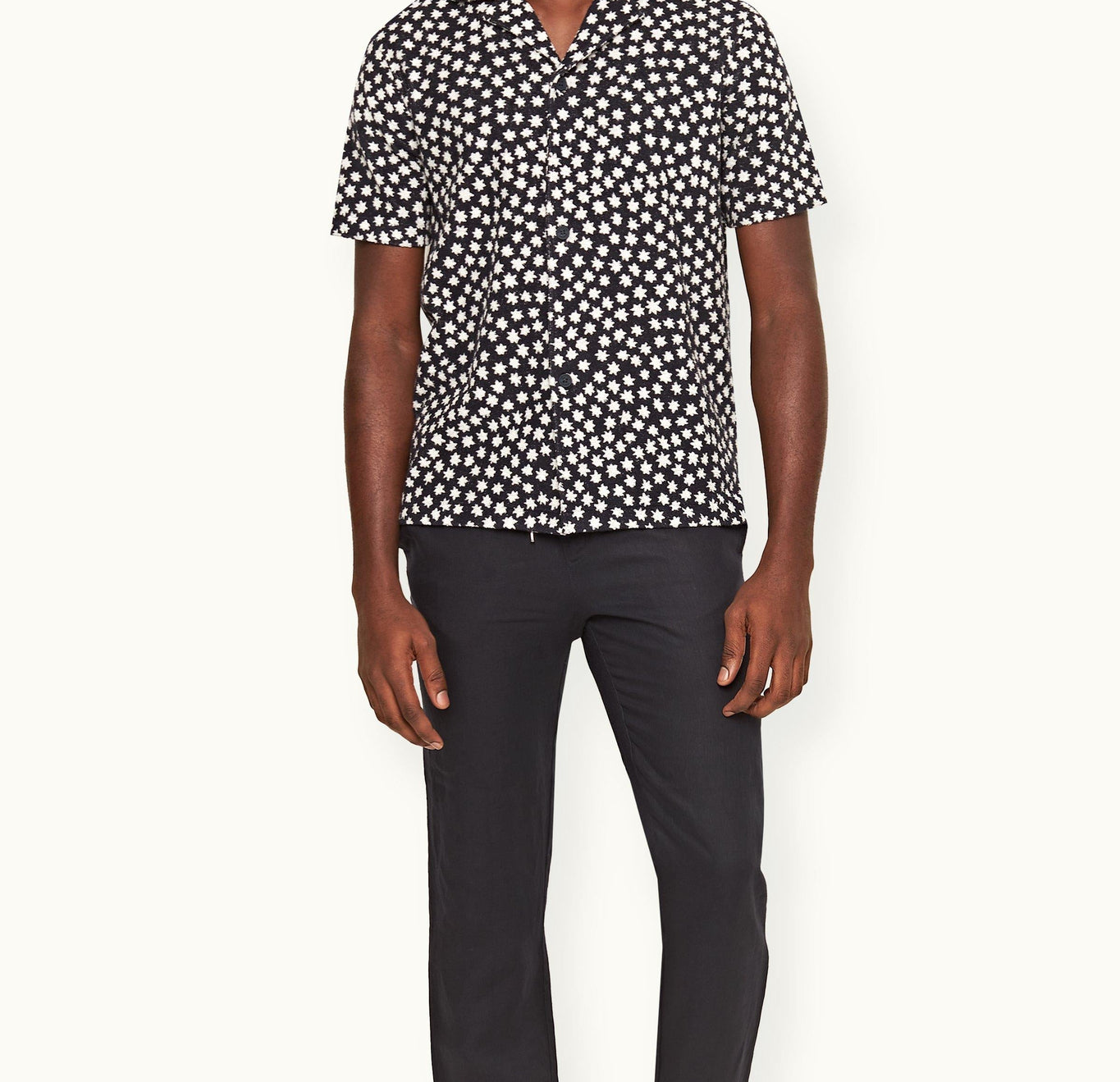Howell Towelling Star Jacquard Relaxed Fit Capri Collar Cotton Towelling Shirt | Night Iris