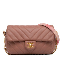 Chanel | Pre-Owned Mini Rectangular Chevron Lambskin Chain Around Flap | Pink/Light Pink