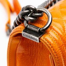 Chanel | Pre-Owned Old Medium Quilted Patent Boy Flap | Orange