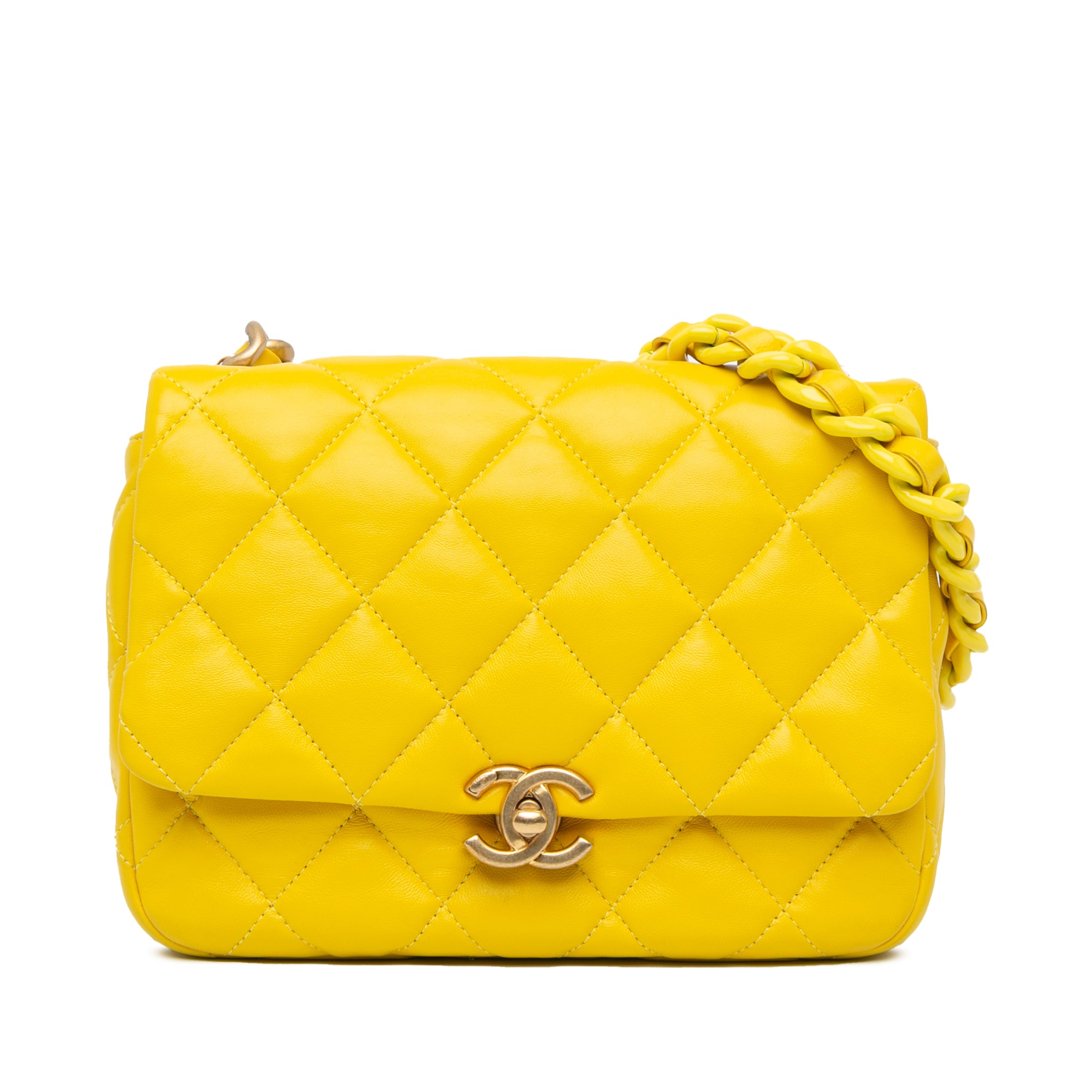 Chanel | Pre-Owned Small Quilted Lambskin Candy Chain Flap | Yellow