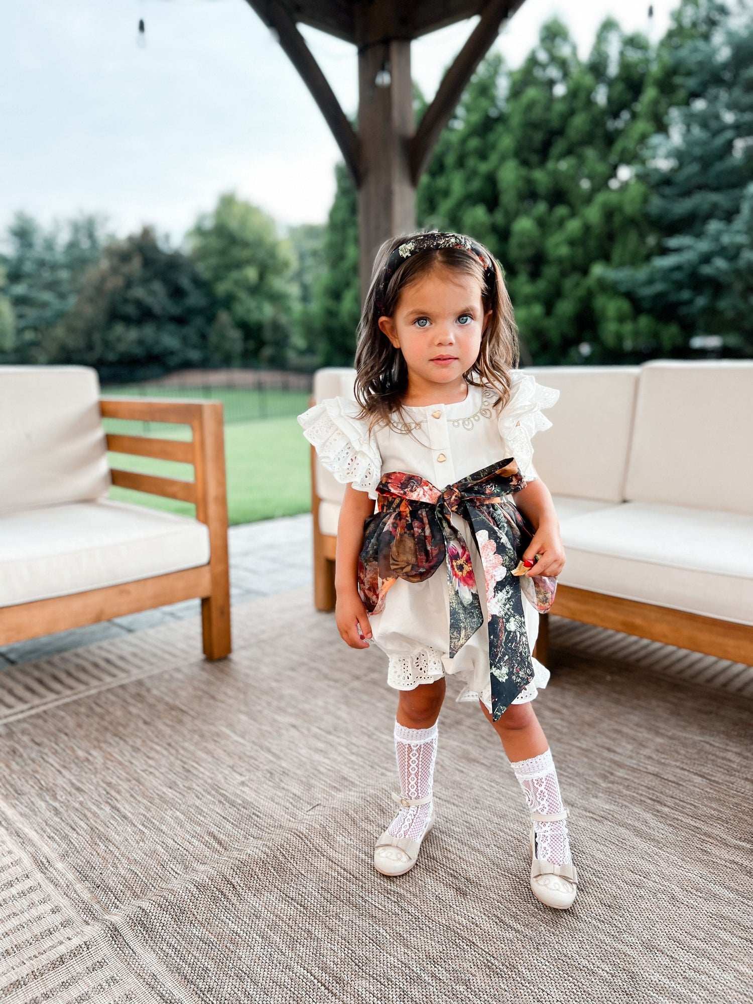 Girl | Alexis Foliage Print Romper | White