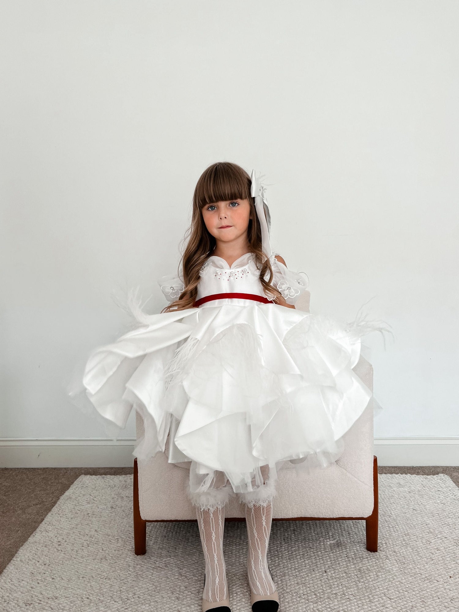 Baby Girls | Constanza Ceremony Dress with Bow | White & Red