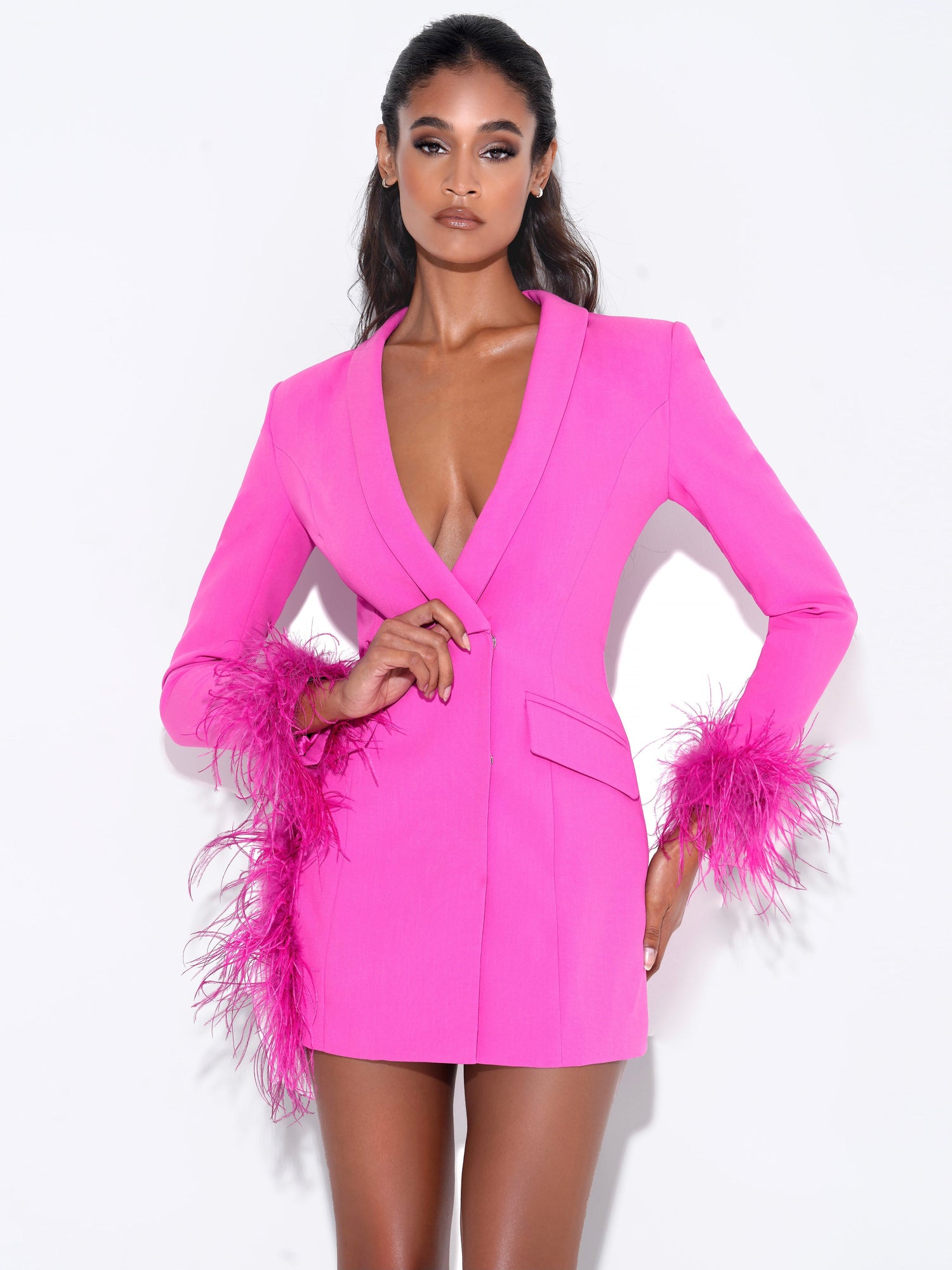 Madeline Feather Trim Blazer Dress | Fuchsia