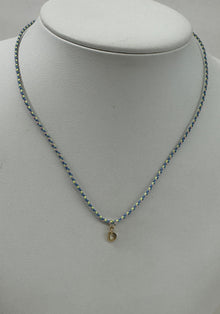 Cord Initial Necklace | 10K Yellow Gold | Blue/Green Adjustable Cord