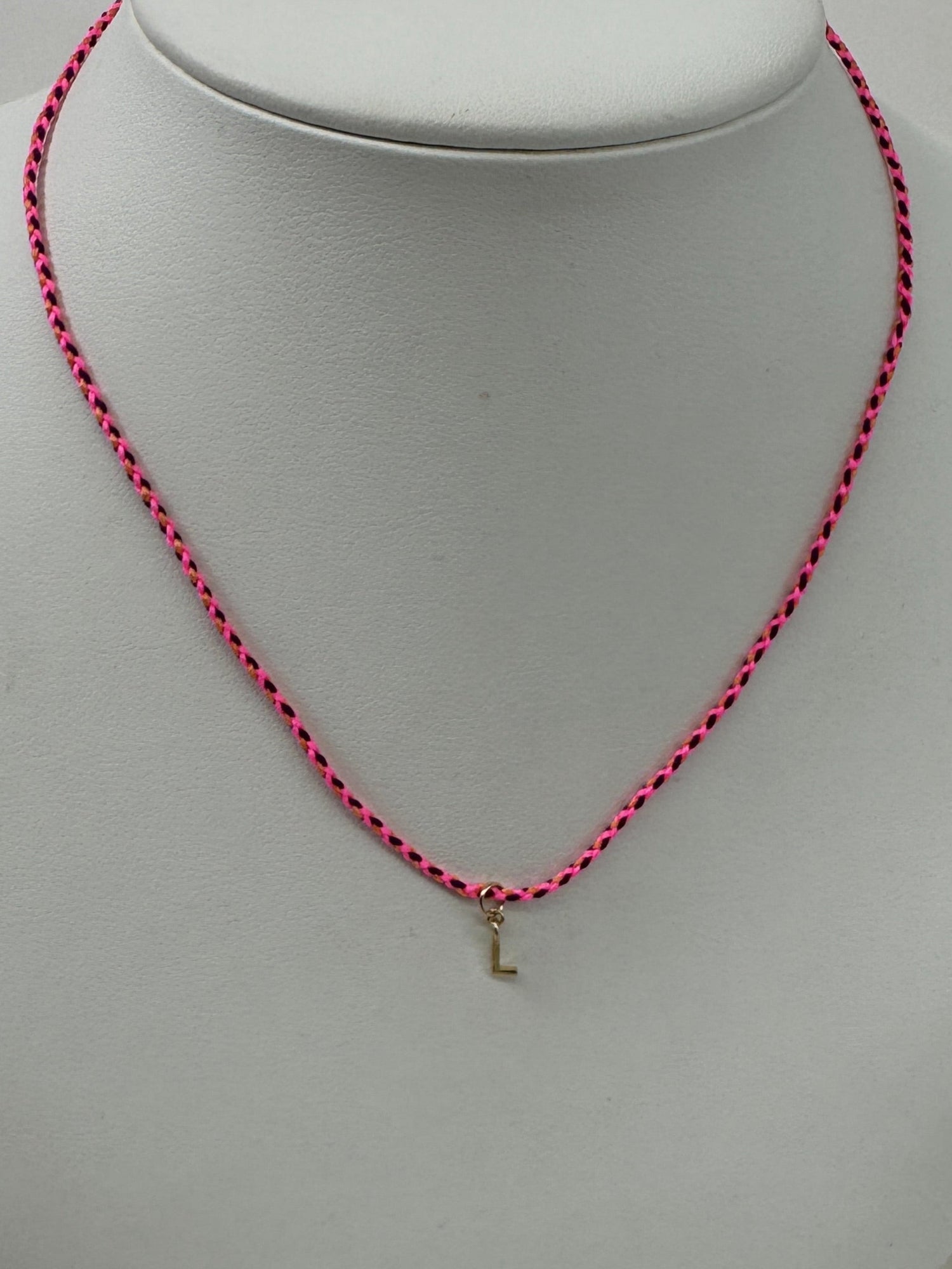 Cord Initial Necklace | 10K Yellow Gold | Pink/Black Adjustable Cord