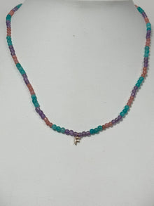 Unicorn Beaded Diamond Initial Necklace | 10K Yellow Gold | 0.03 CTW (Approx) Multicolor Diamond/Diamond/Agate/Rose Quartz/Jade Leaf/Aragonite
