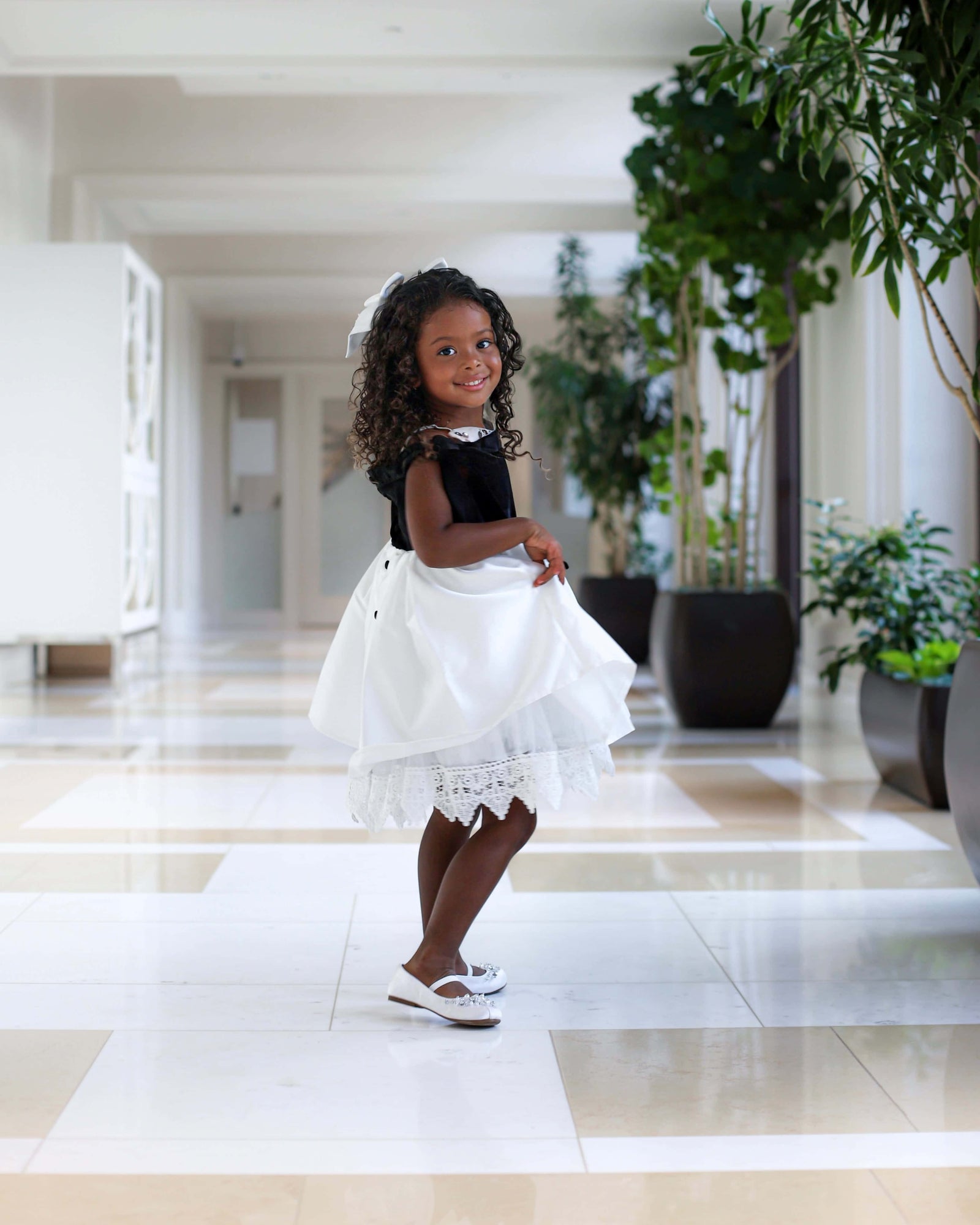 Baby Girls | Audrey Velour Top and Sateen Dress | Black & White