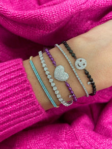 Space Black Silver And 14Kt White Gold Diamond Smiley Face Bracelet | White Gold