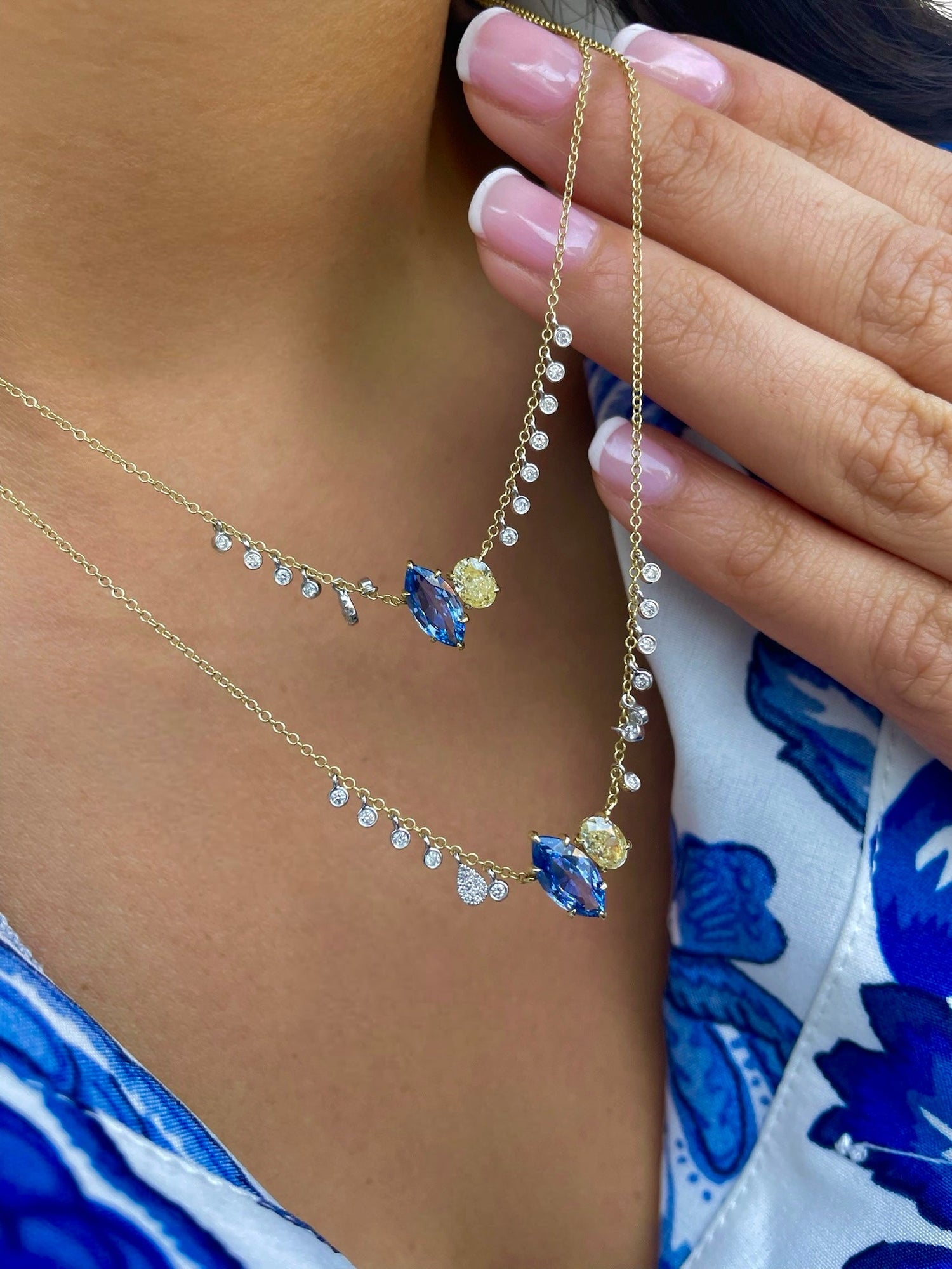 Blue Sapphire And Yellow Diamond Moi Et Toi Necklace | Yellow Gold