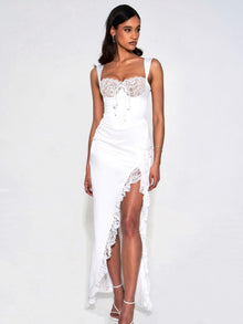 Freddie Lace Satin Maxi Corset Dress | White