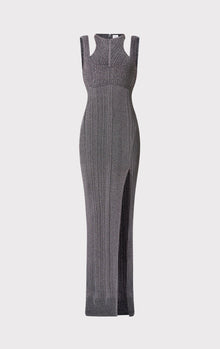 Metallic Variegated Rib S/L Gown | Metallic Gunmetal