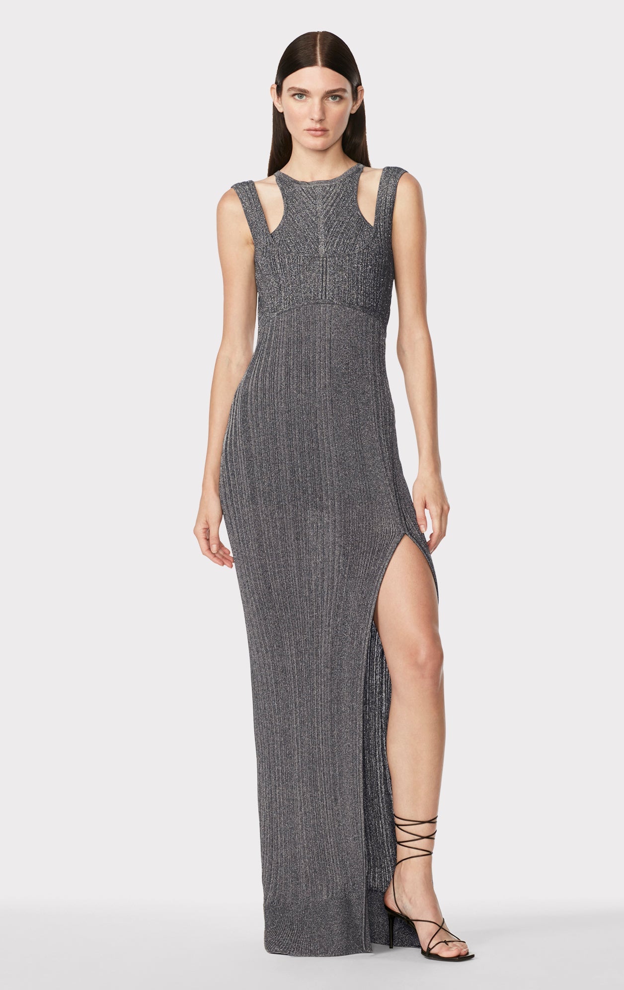 Metallic Variegated Rib S/L Gown | Metallic Gunmetal