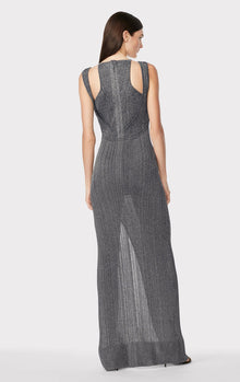 Metallic Variegated Rib S/L Gown | Metallic Gunmetal