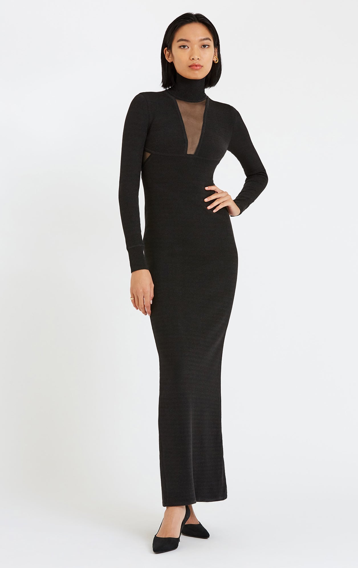 Metallic Long Sleeve Gown | Black