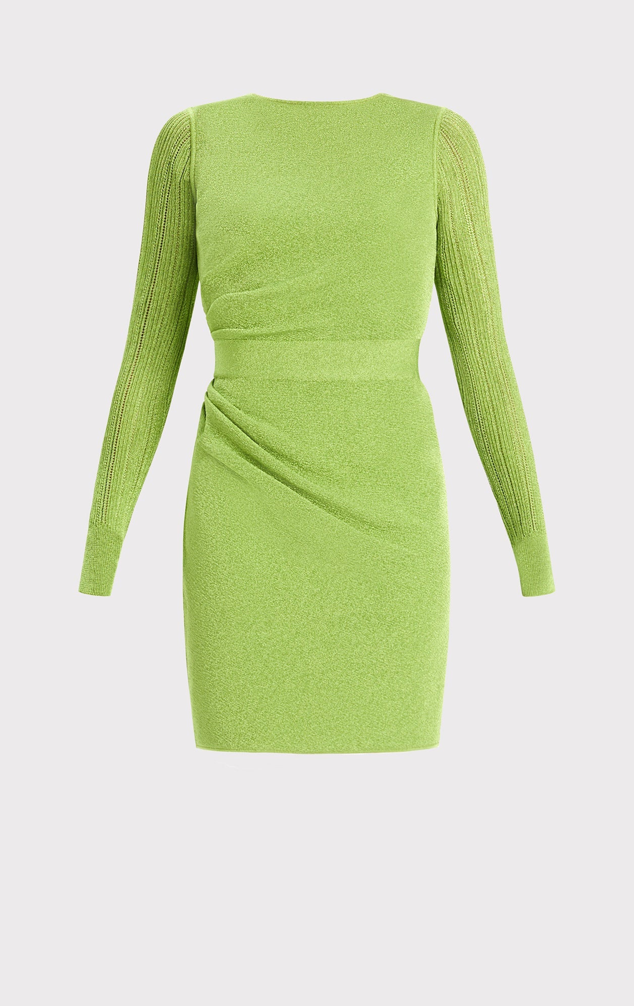 Metallic Bateau Neck Long Sleeve Mini Dress | Metallic Lime