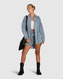 Women | Into Him Oversized Denim Shirt | Stonewash