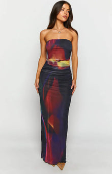 Imogen Maxi Dress | Black Blurred Tulip Print