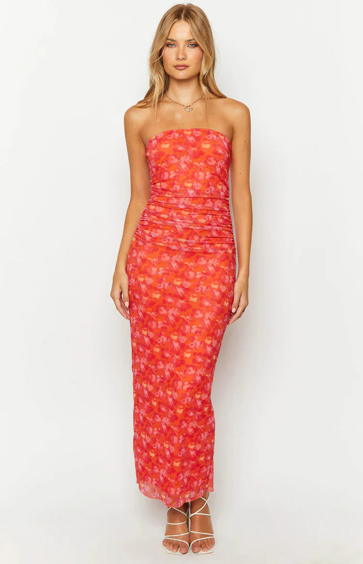 Imogen Maxi Dress | Orange Floral Print