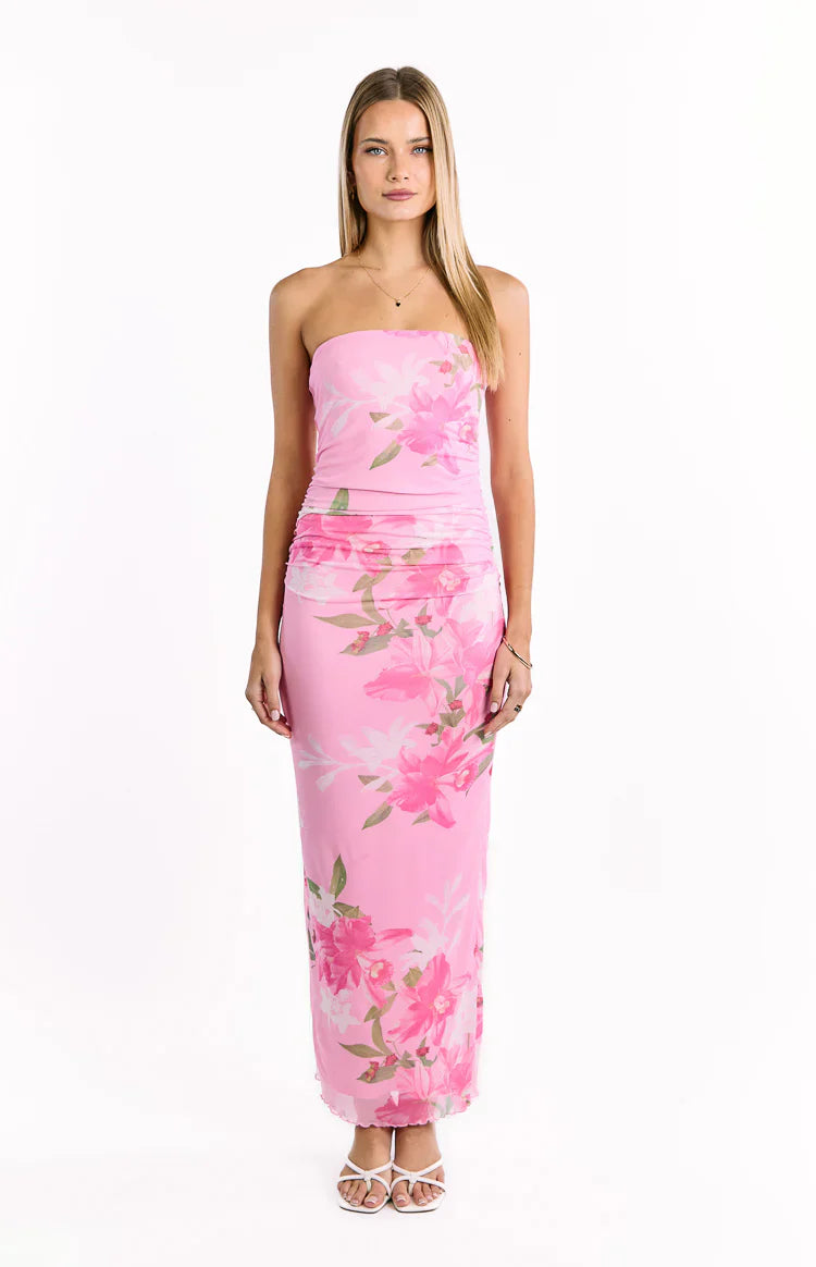 Imogen Floral Print Maxi Dress | Pink and Green