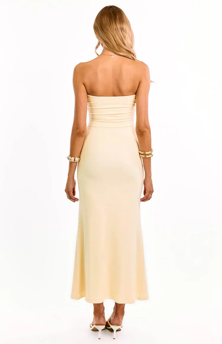 Isaiah Strapless Mesh Maxi Dress | Cream
