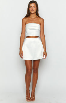 Ivory Allure Strapless Satin Crop Top | White