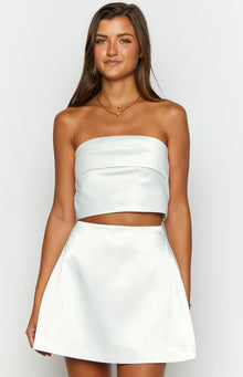 Ivory Allure Strapless Satin Crop Top | White