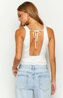 Ivory Petal Satin Top | White