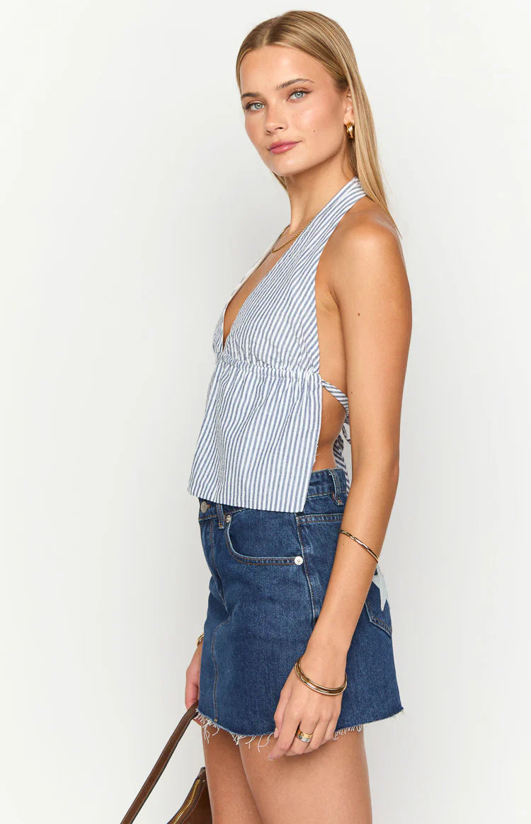 Izzie Halter Neck Top | Navy Stripe