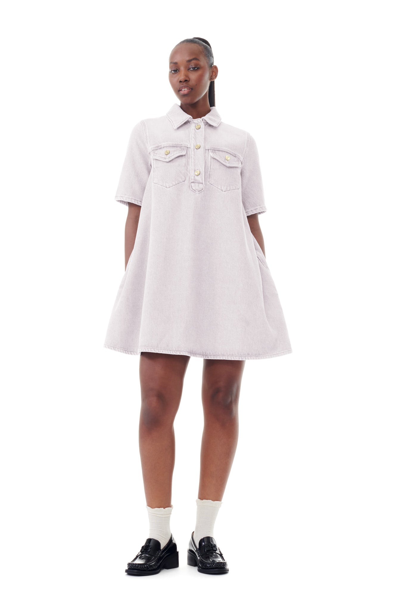 Overdyed Heavy Denim Mini Dress | Mauve Chalk