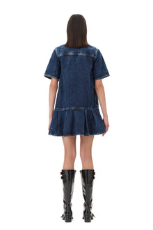 Crinkled Future Denim Mini Dress | Mid Blue Stone