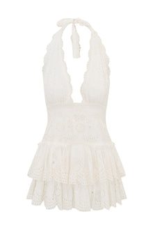 Janea Eyelet Lace Mini Halter Dress | Optic White