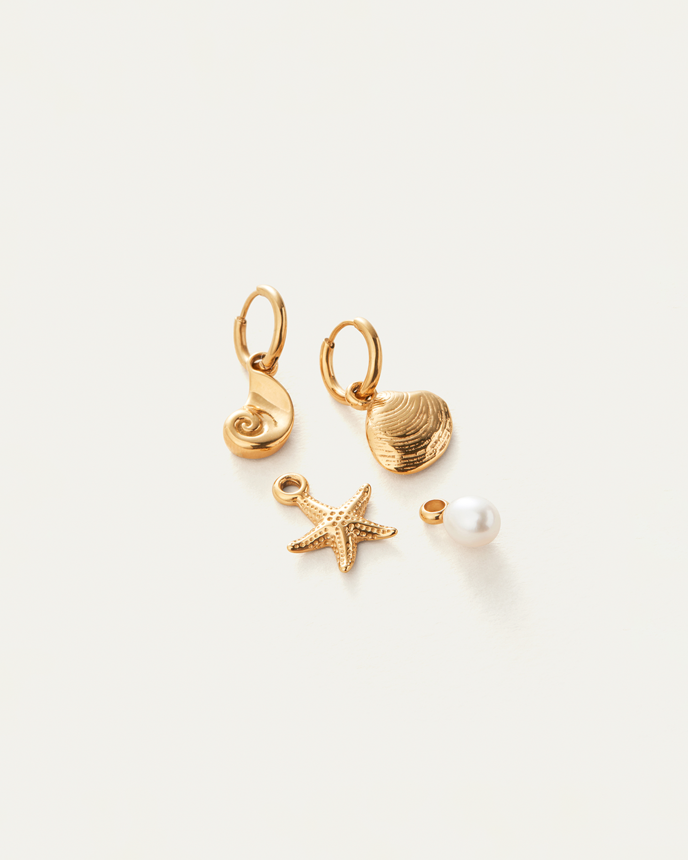 Summer Huggie Set | 14K Gold-Plated Steel | Freshwater Pearl