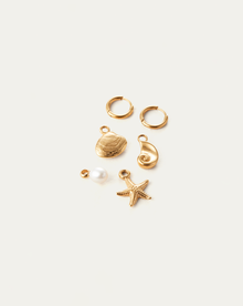 Summer Huggie Set | 14K Gold-Plated Steel | Freshwater Pearl
