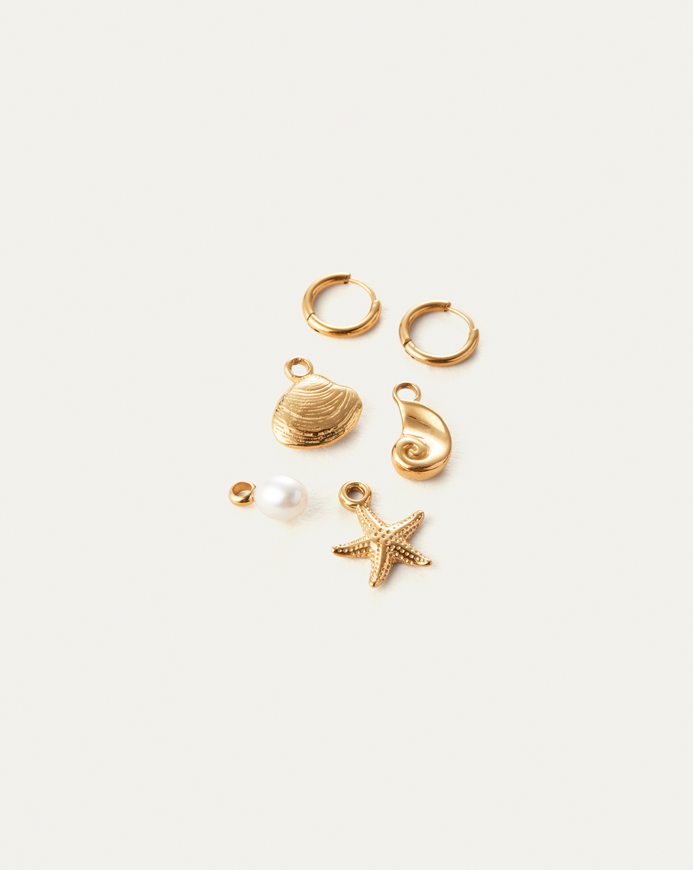 Summer Huggie Set | 14K Gold-Plated Steel | Freshwater Pearl