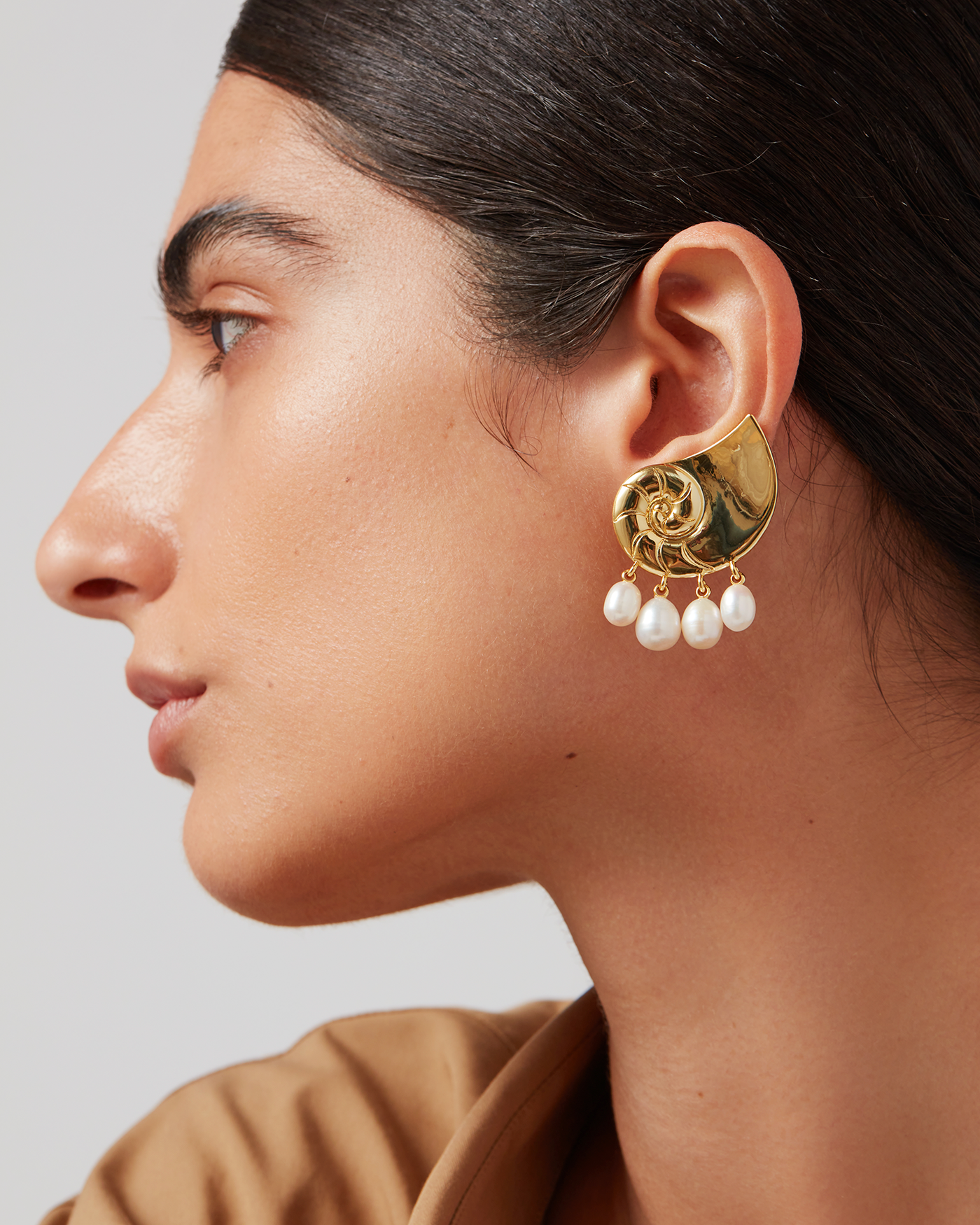 Lucille Climber Earrings | 14K Gold Dipped Brass | Freshwater Pearl