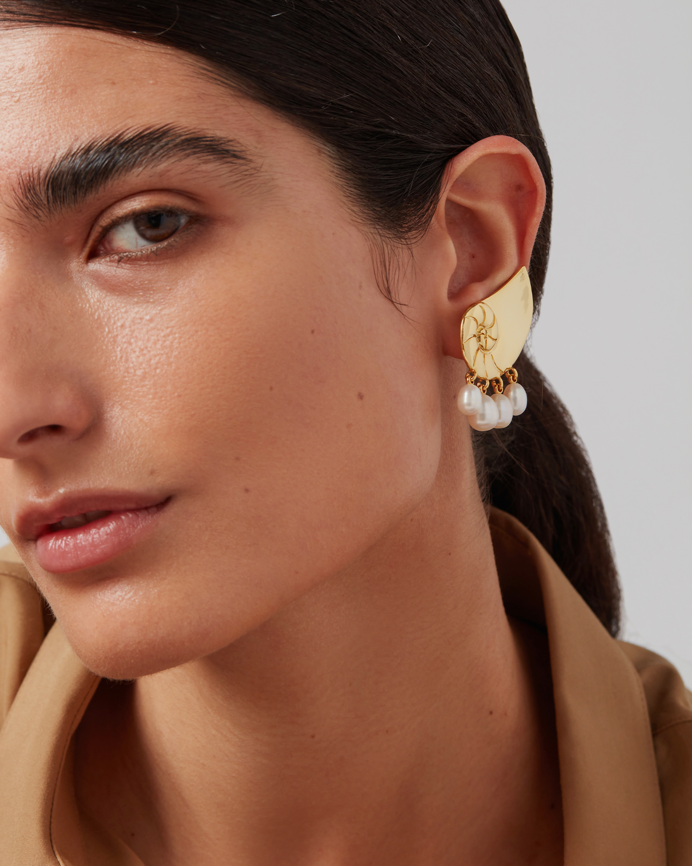 Lucille Climber Earrings | 14K Gold Dipped Brass | Freshwater Pearl