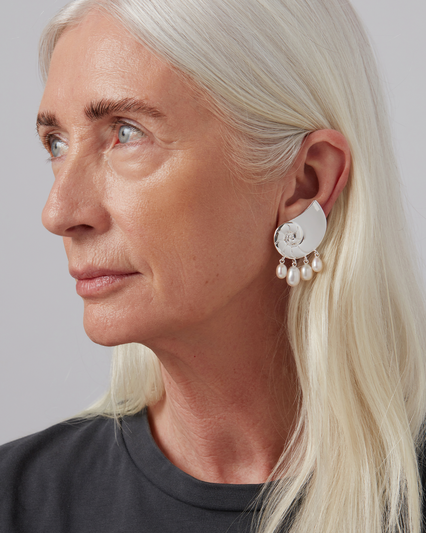 Lucille Climber Earrings | Silver Dipped Brass | Freshwater Pearl