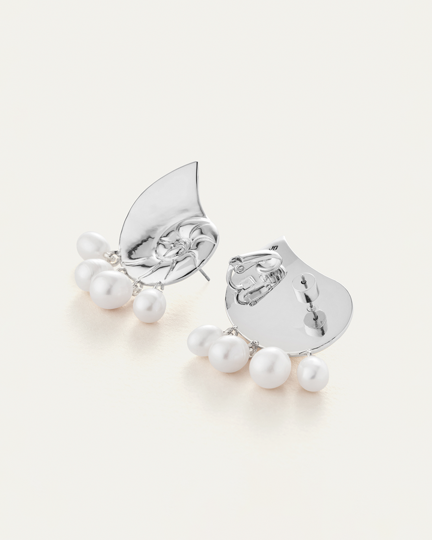 Lucille Climber Earrings | Silver Dipped Brass | Freshwater Pearl