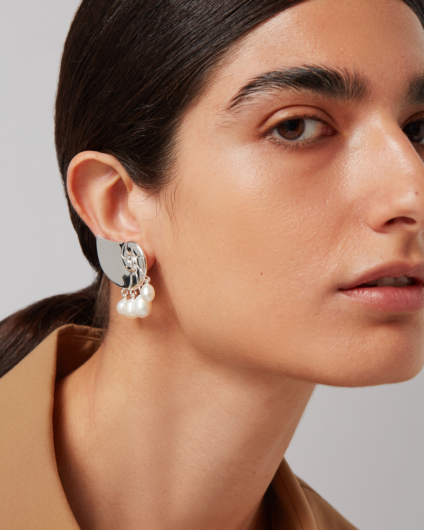Lucille Climber Earrings | Silver Dipped Brass | Freshwater Pearl