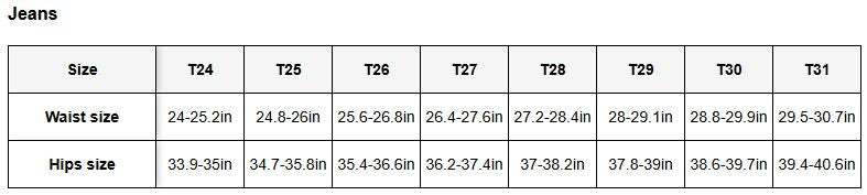 Product size guide