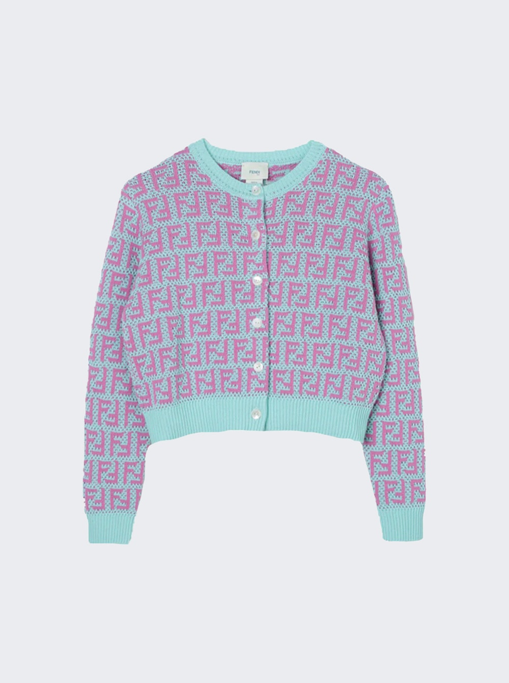 Kids | Fendi | Allover Ff Logo Cardigan | Aqua