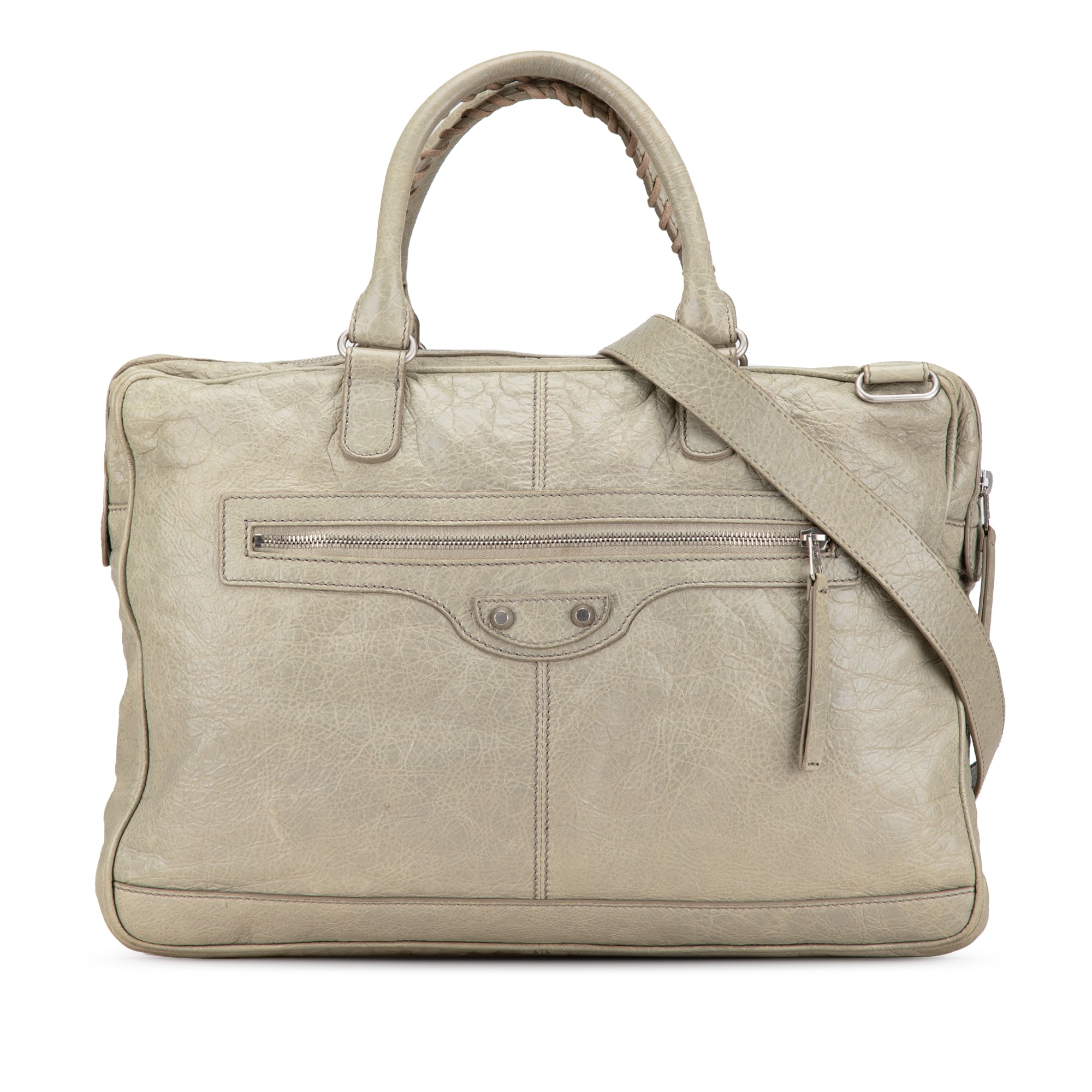 Balenciaga | Pre-Owned Lambskin Motocross Classic Bridge Satchel | Gray/Light Gray
