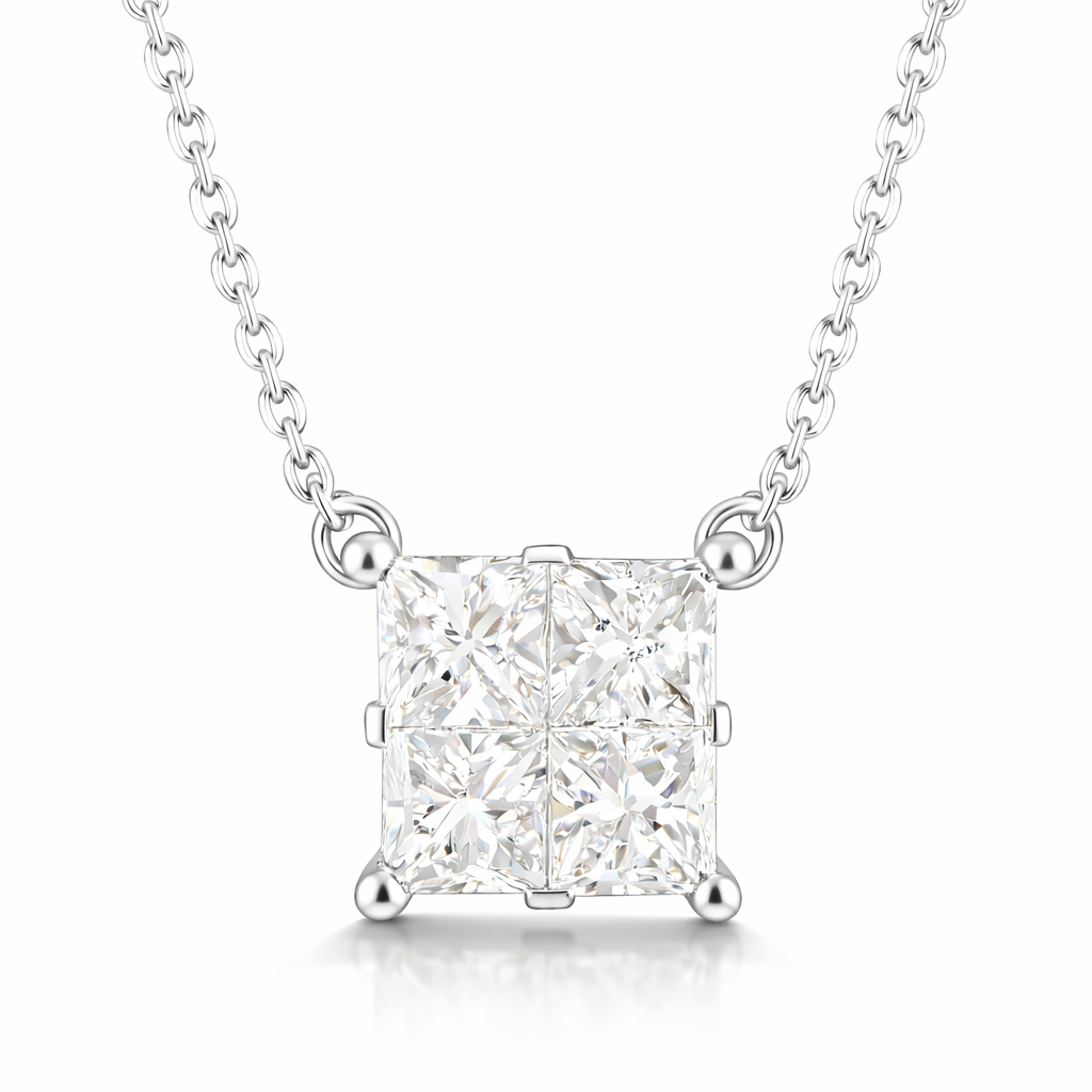 1.00 CT Princess Natural Diamond | Pendant Necklace | 14K White Gold | G Color | SI2 Clarity