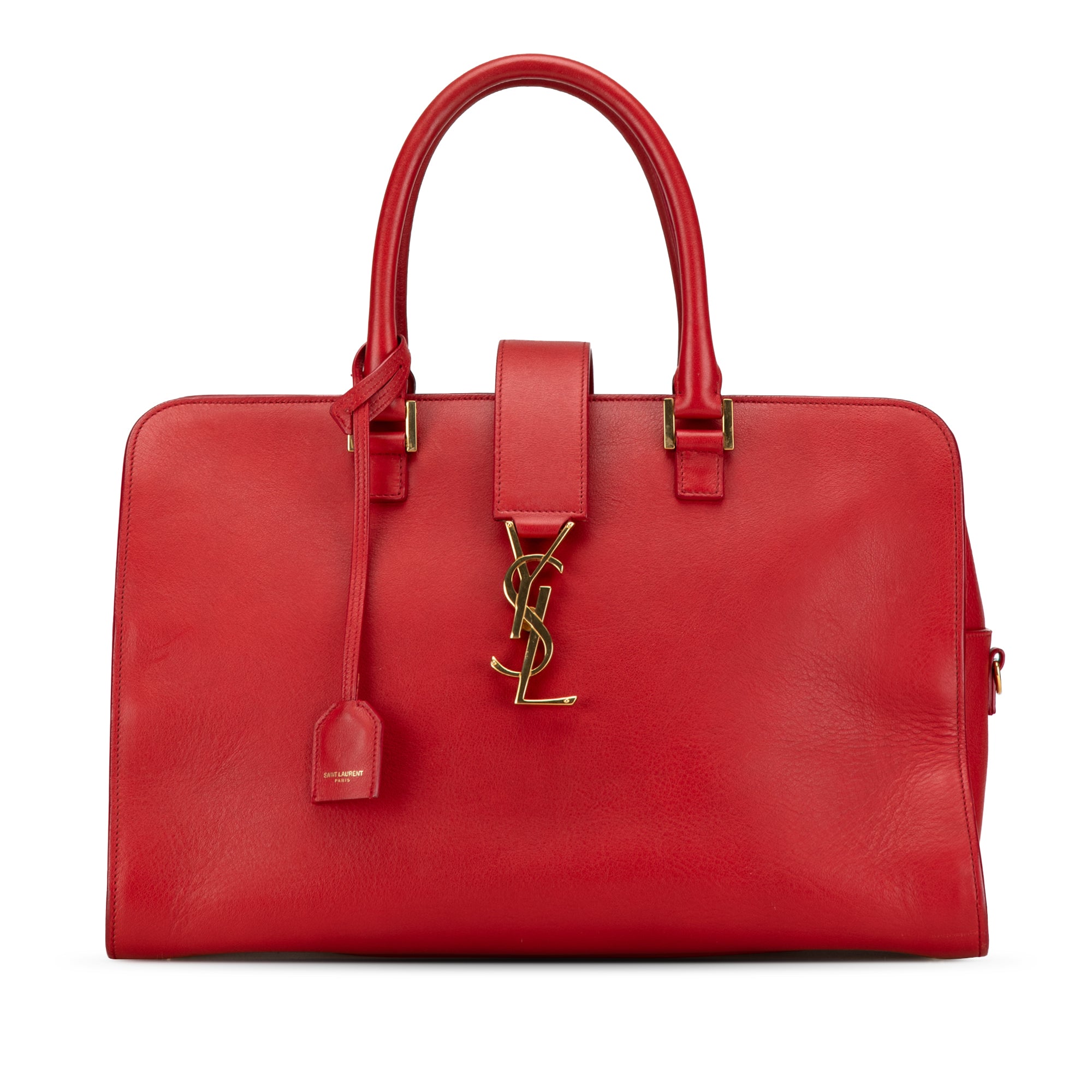 Saint Laurent | Pre-Owned Medium Leather Monogram Cabas Satchel | Red