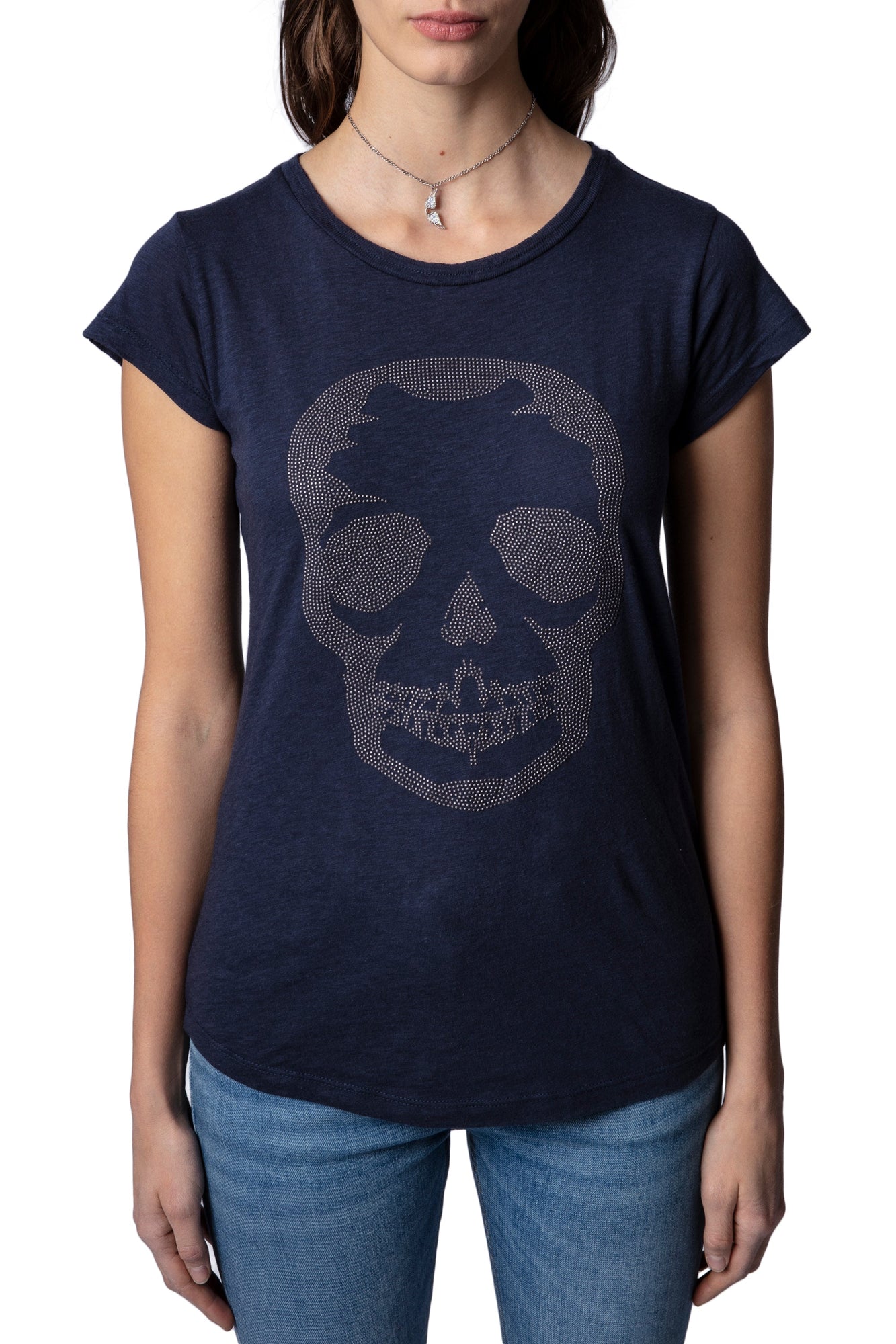 Skinny Skull Studs Tee Shirt  | Navy