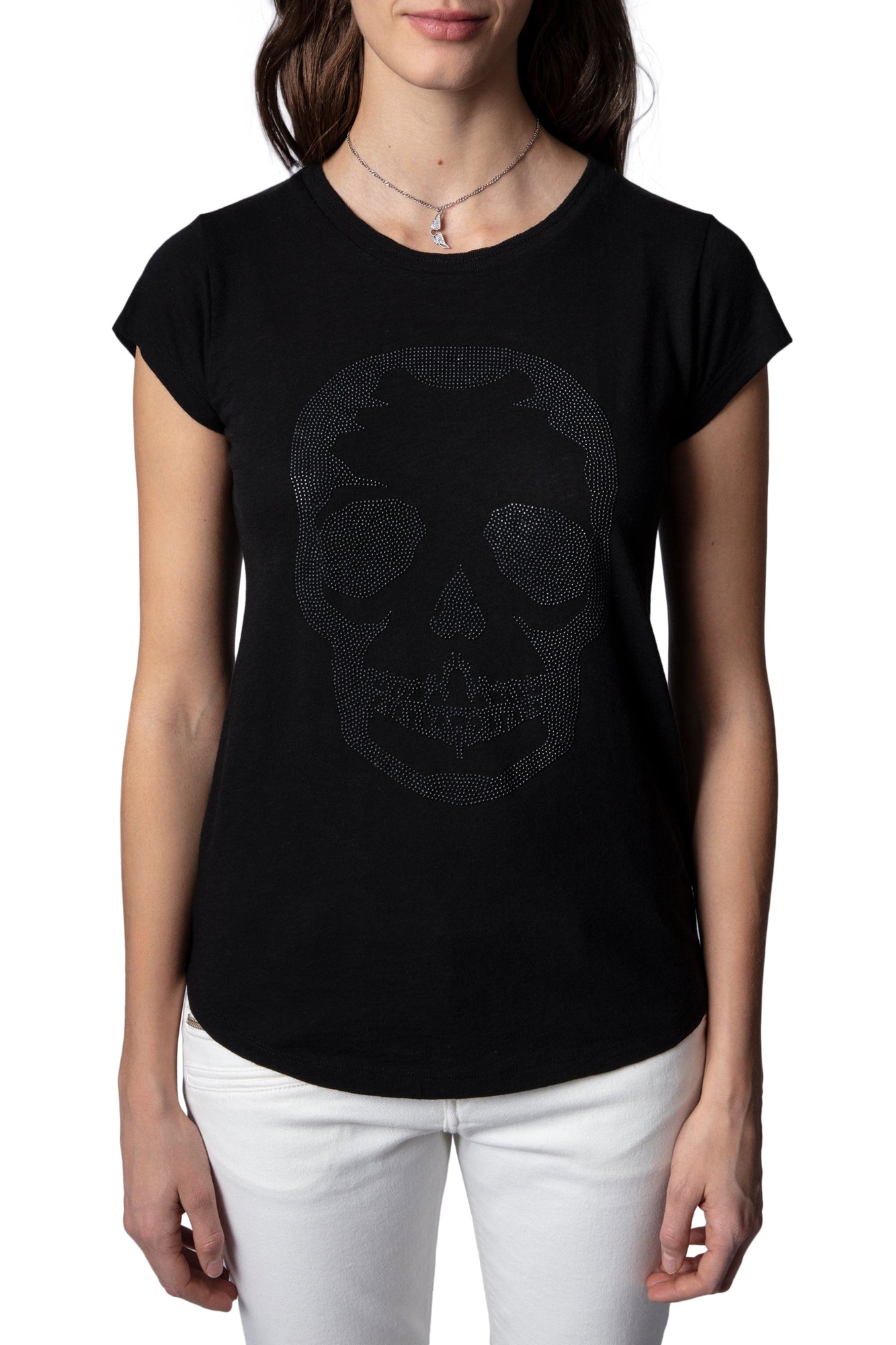 Skinny Skull Studs Tee Shirt  | Black