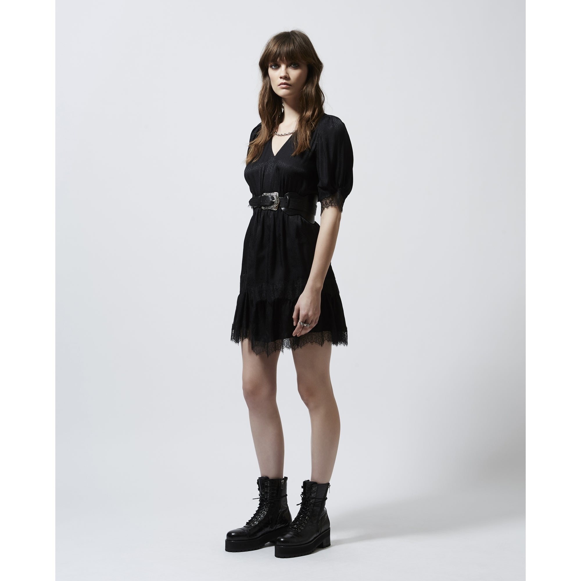 Jacquard Short-Sleeve Rock-Style Dress | Women | Black