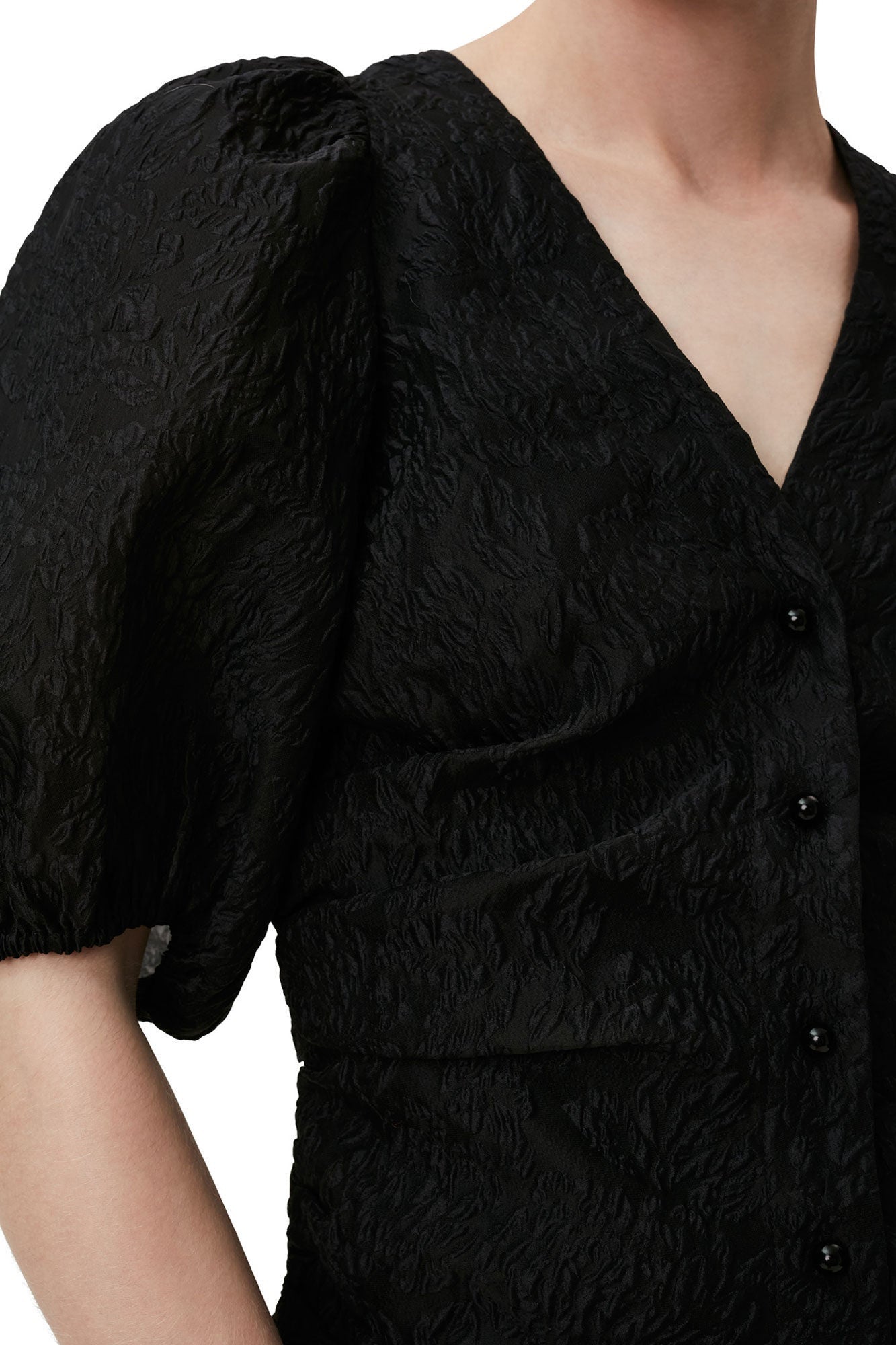 Jacquard V neck Blouse | Black